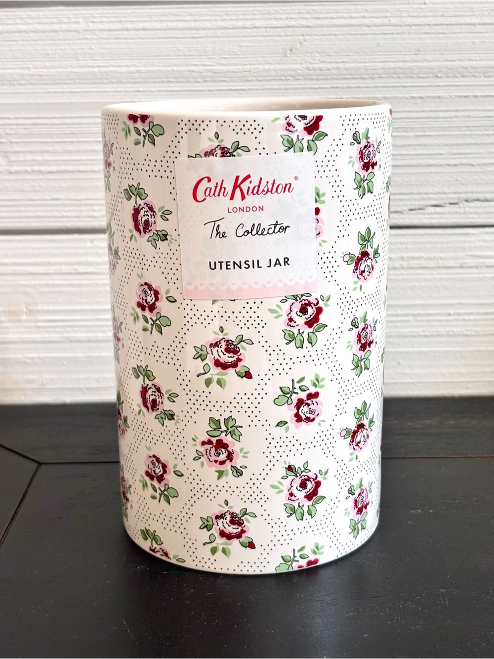 Cath Kidston London The Collector Pink Rose Floral Utensil Jar Cottagecore NEW